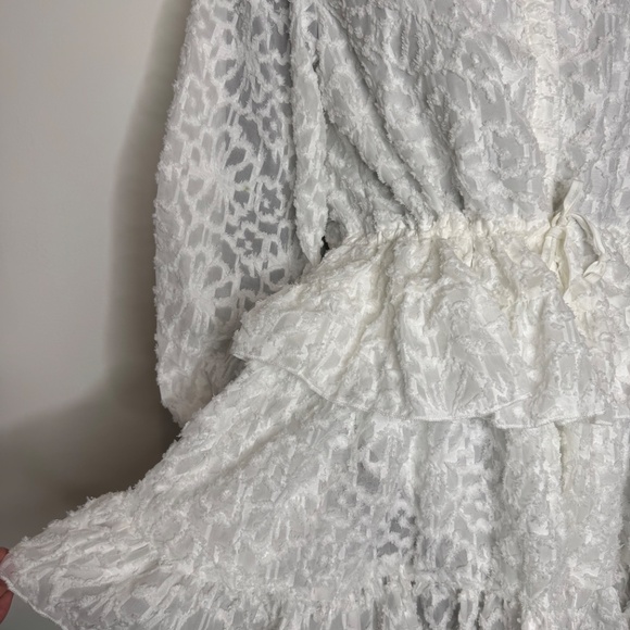 MISSGUIDED Textured Embroidered Georgette Shirt Dress With Tiered Ruffle Hem - Picture 4 of 6